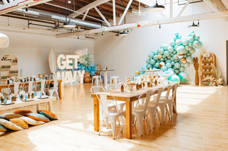 Beach balloons with marquee letters balloon installation with the 99 Haus Balloons and Decor custom event service