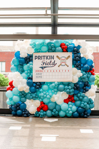 Baseball Balloon wall installation with the 99 Haus Balloons and Decor custom event service