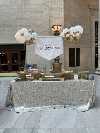 White and gold corporate balloon installation with the 99 Haus Balloons and Decor custom event service