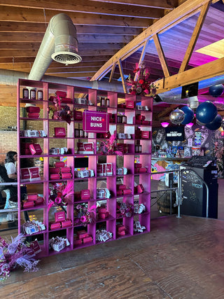 Nice Buns bright pink corporate balloon installation with the 99 Haus Balloons and Decor custom event service