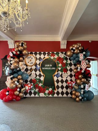 Alice and Wonderland balloon installation with the 99 Haus Balloons and Decor custom event service