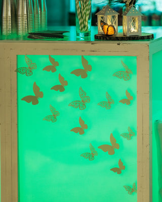 Bat Mitzvah bright green butterfly decor installation with the 99 Haus Balloons and Decor custom event service