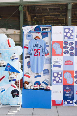 Alice & Wonder baseball themed balloon installation with the 99 Haus Balloons and Decor custom event service