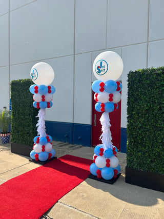 Jel Sert red white and blue balloon installation with the 99 Haus Balloons and Decor custom event service