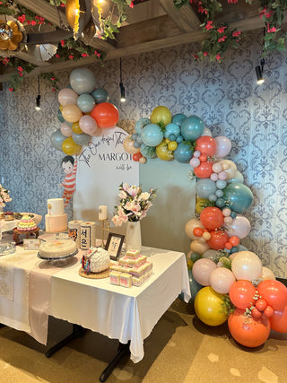 A party backdrop at a table